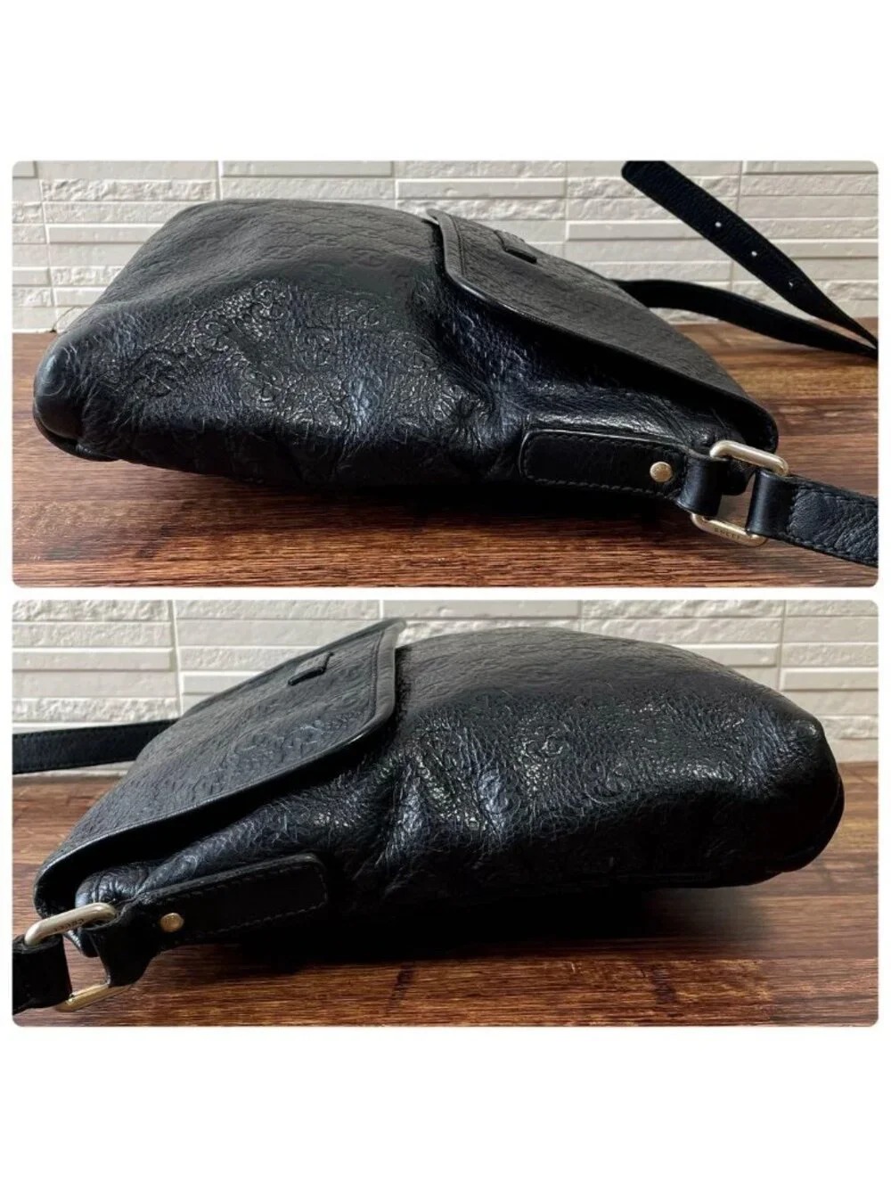 Gucci GG Guccissima Leather Shoulder Bag Messenger All Over Print Black